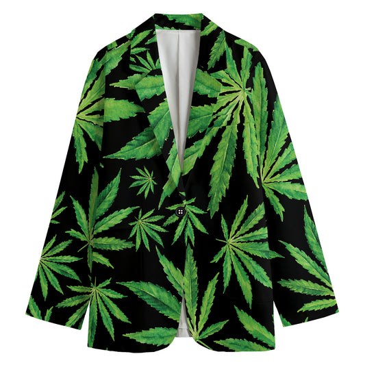 Watercolor Marijuana Leaf Pattern Print Women's Blazer