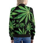 Watercolor Marijuana Leaf Pattern Print Women's Bomber Jacket
