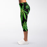 Watercolor Marijuana Leaf Pattern Print Women's Capri Leggings