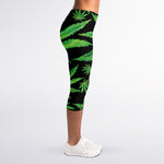Watercolor Marijuana Leaf Pattern Print Women's Capri Leggings