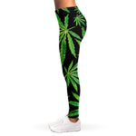 Watercolor Marijuana Leaf Pattern Print Women's Leggings