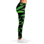 Watercolor Marijuana Leaf Pattern Print Women's Leggings