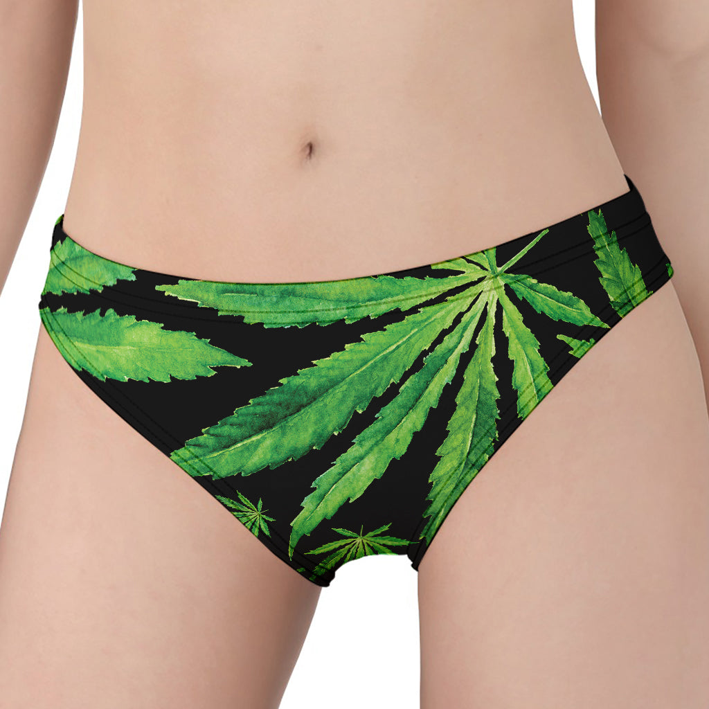 Watercolor Marijuana Leaf Pattern Print Women's Panties