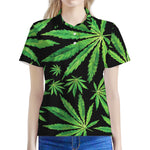 Watercolor Marijuana Leaf Pattern Print Women's Polo Shirt