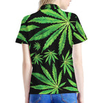 Watercolor Marijuana Leaf Pattern Print Women's Polo Shirt