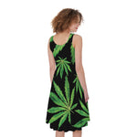 Watercolor Marijuana Leaf Pattern Print Women's Sleeveless Dress