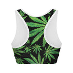 Watercolor Marijuana Leaf Pattern Print Women's Sports Bra