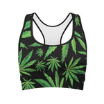 Watercolor Marijuana Leaf Pattern Print Women's Sports Bra