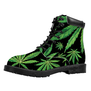 Watercolor Marijuana Leaf Pattern Print Work Boots