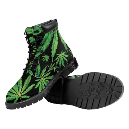 Watercolor Marijuana Leaf Pattern Print Work Boots