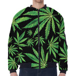 Watercolor Marijuana Leaf Pattern Print Zip Sleeve Bomber Jacket