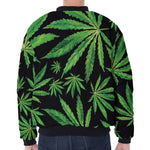 Watercolor Marijuana Leaf Pattern Print Zip Sleeve Bomber Jacket