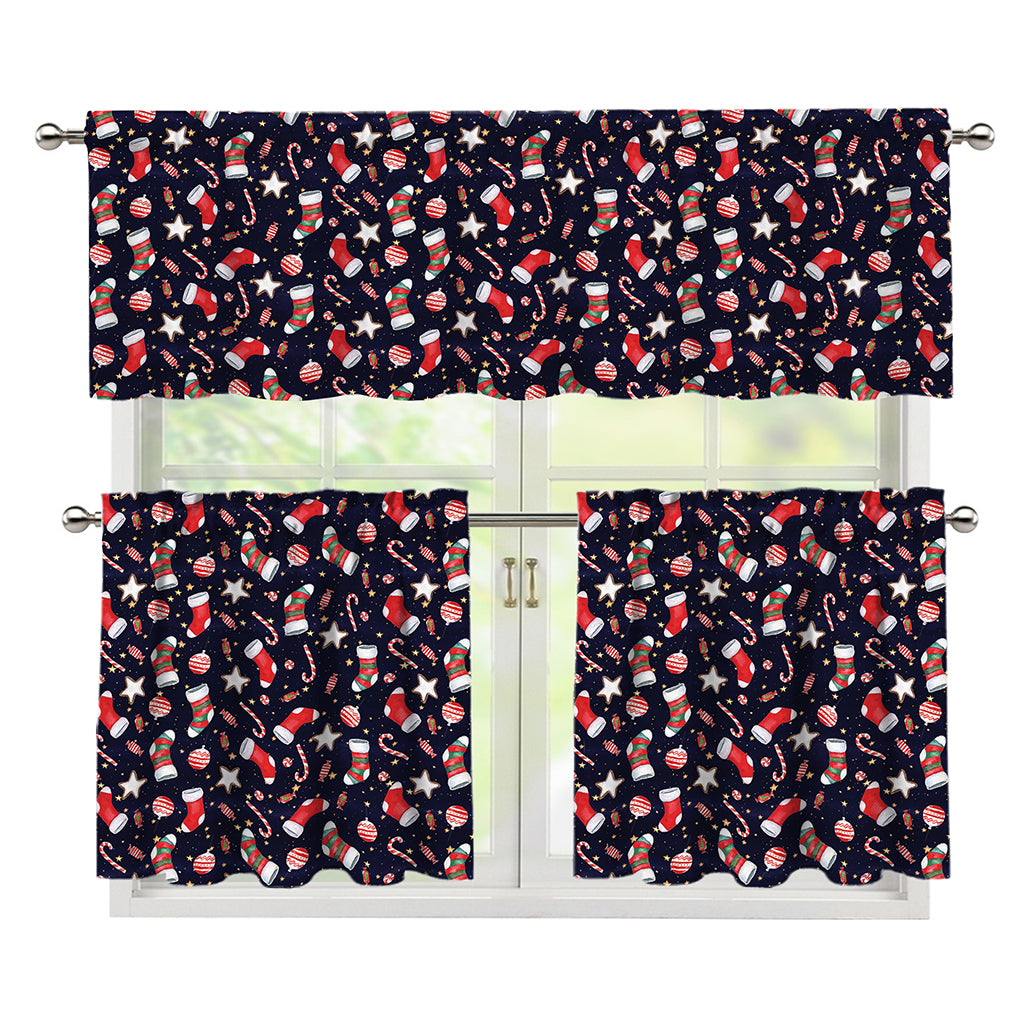 Watercolor Merry Christmas Pattern Print 3 Piece Kitchen Curtains