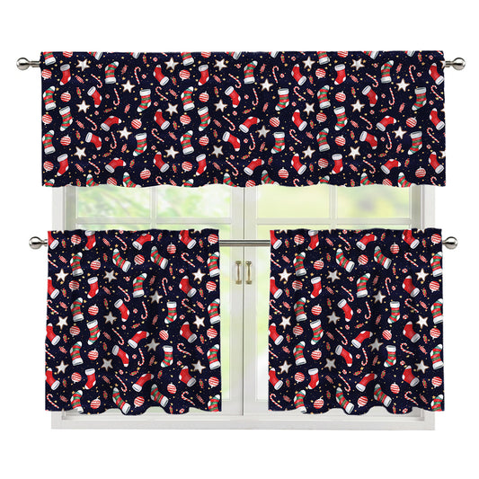 Watercolor Merry Christmas Pattern Print 3 Piece Kitchen Curtains