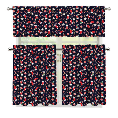 Watercolor Merry Christmas Pattern Print 3 Piece Kitchen Curtains