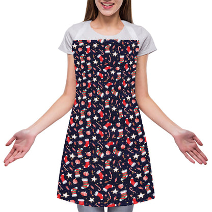 Watercolor Merry Christmas Pattern Print Adjustable Apron