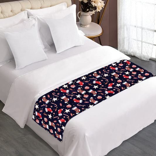 Watercolor Merry Christmas Pattern Print Bed Runner