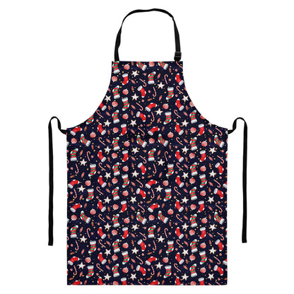 Watercolor Merry Christmas Pattern Print Bib Apron With Pocket