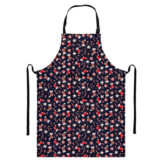 Watercolor Merry Christmas Pattern Print Bib Apron With Pocket