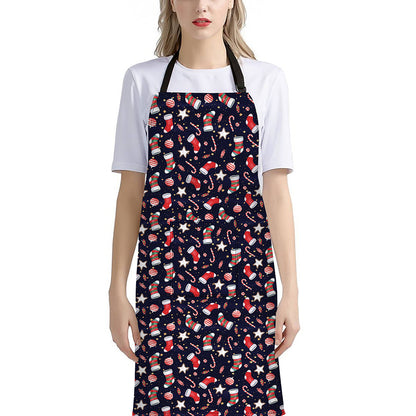 Watercolor Merry Christmas Pattern Print Bib Apron With Pocket