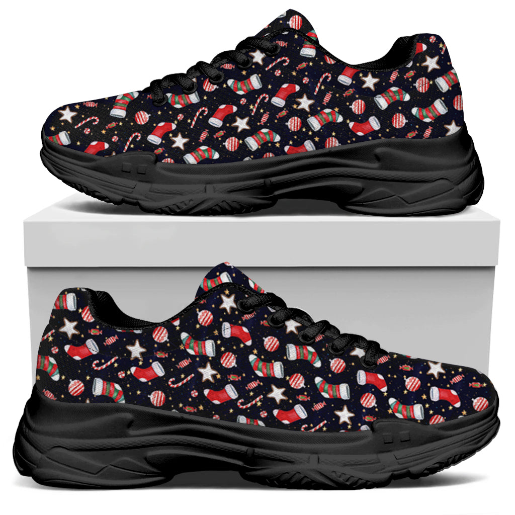 Watercolor Merry Christmas Pattern Print Black Chunky Shoes