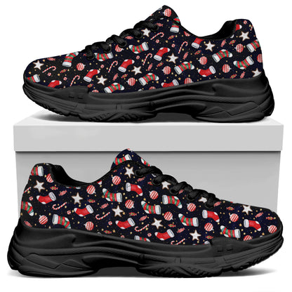 Watercolor Merry Christmas Pattern Print Black Chunky Shoes