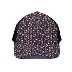 Watercolor Merry Christmas Pattern Print Black Mesh Trucker Cap