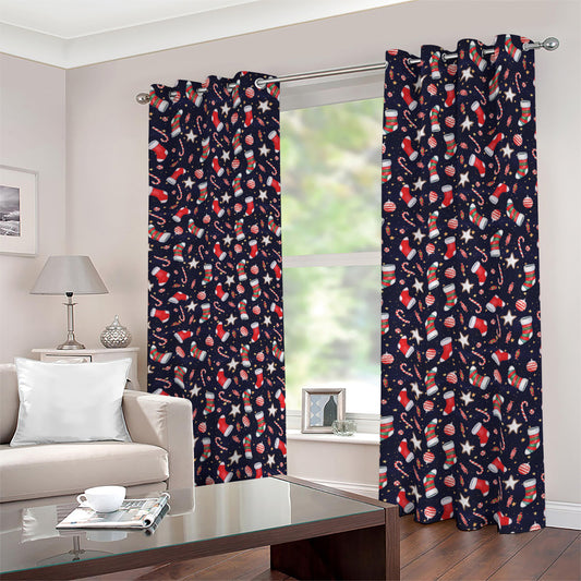 Watercolor Merry Christmas Pattern Print Blackout Grommet Curtains