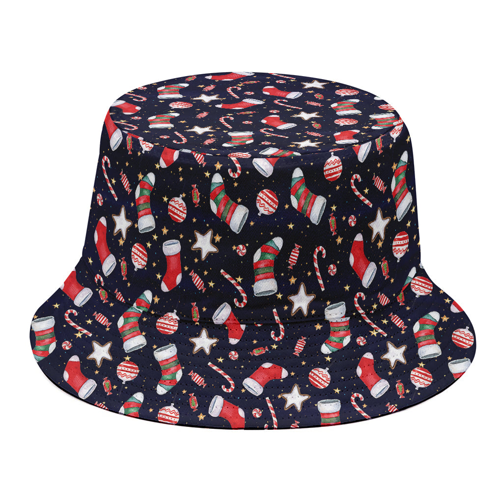 Watercolor Merry Christmas Pattern Print Bucket Hat
