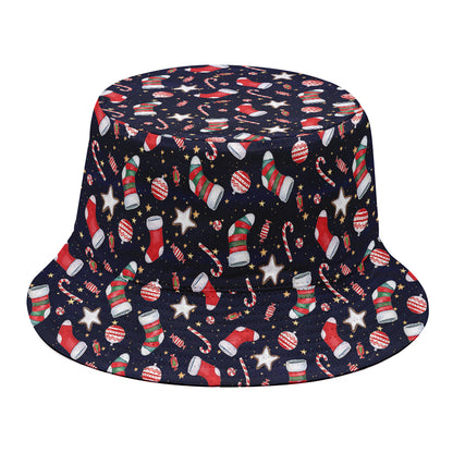 Watercolor Merry Christmas Pattern Print Bucket Hat