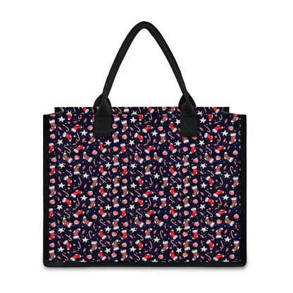Watercolor Merry Christmas Pattern Print Canvas Tote Bag