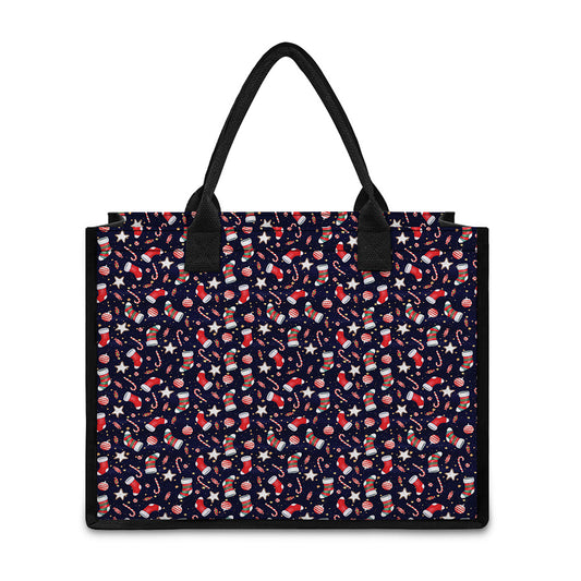 Watercolor Merry Christmas Pattern Print Canvas Tote Bag