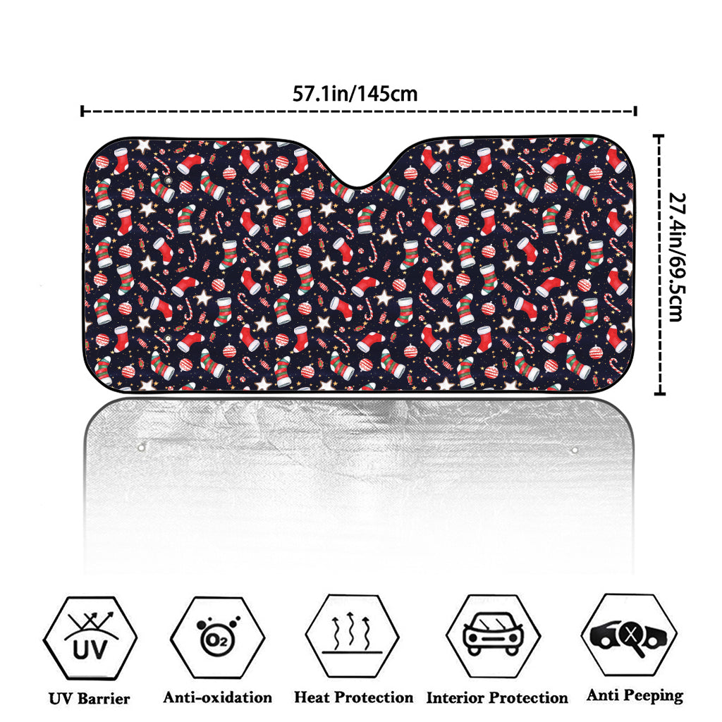 Watercolor Merry Christmas Pattern Print Car Windshield Sun Shade