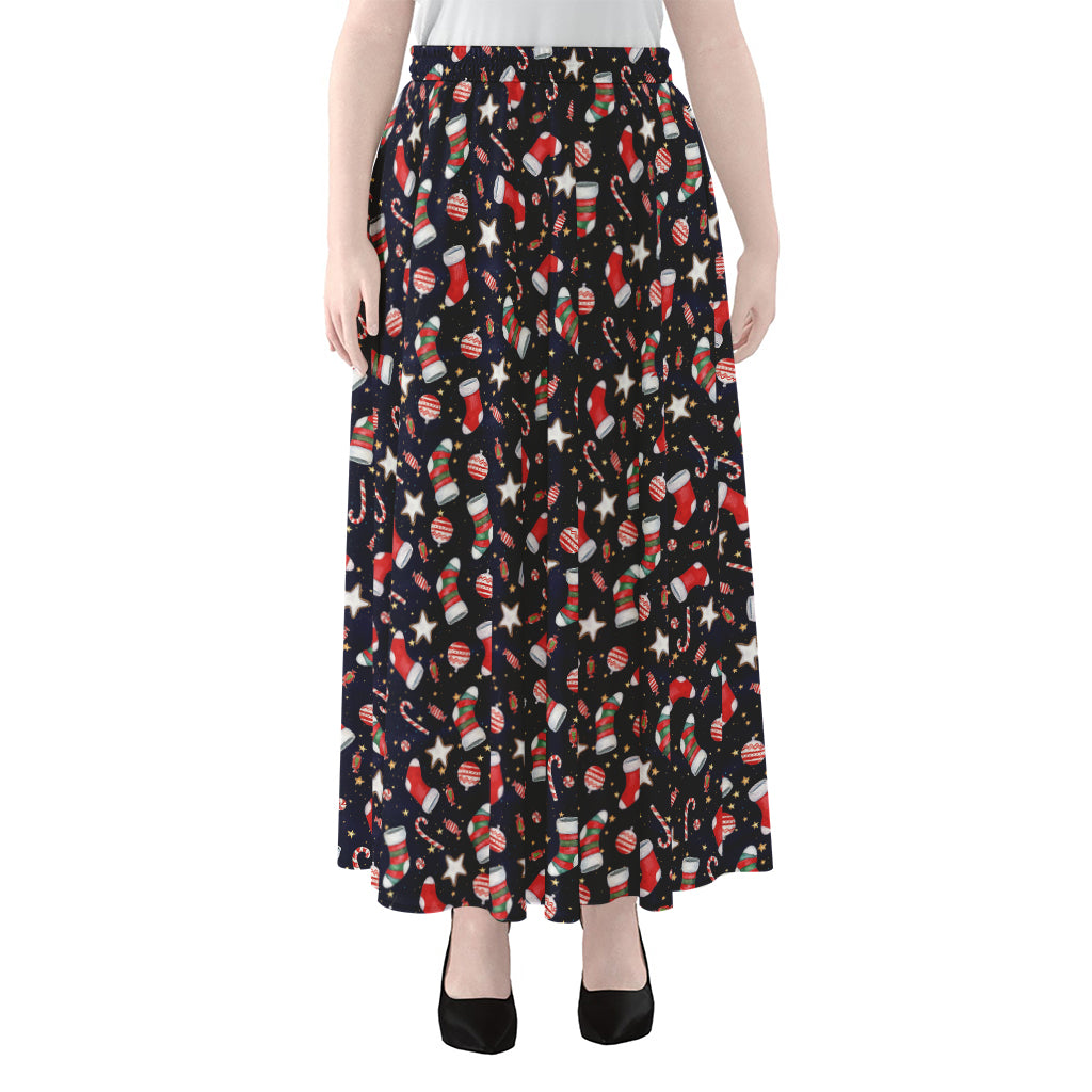 Watercolor Merry Christmas Pattern Print Chiffon Maxi Skirt