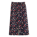 Watercolor Merry Christmas Pattern Print Cotton Front Slit Maxi Skirt