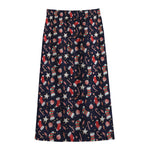 Watercolor Merry Christmas Pattern Print Cotton Front Slit Maxi Skirt