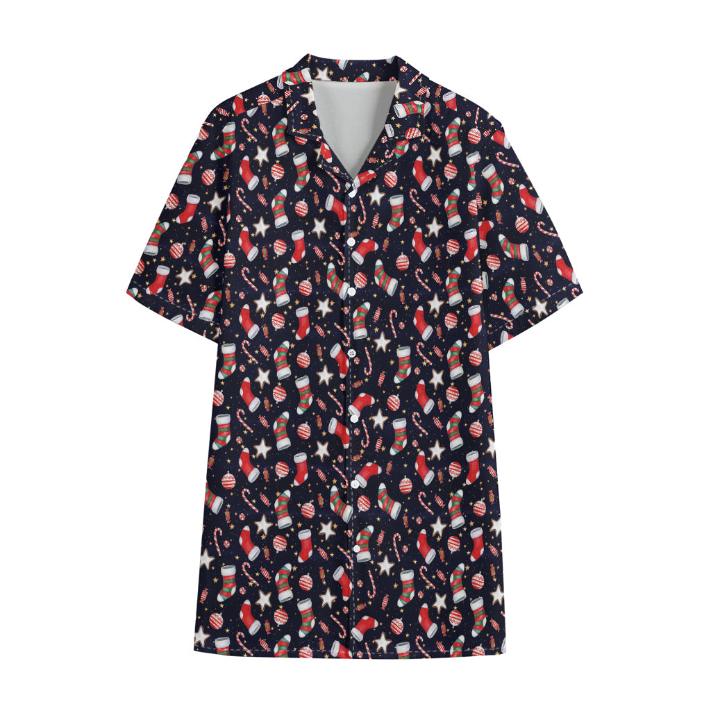 Watercolor Merry Christmas Pattern Print Cotton Hawaiian Shirt