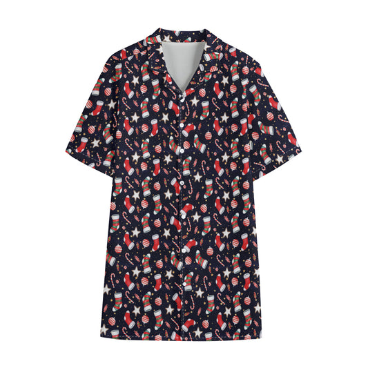 Watercolor Merry Christmas Pattern Print Cotton Hawaiian Shirt