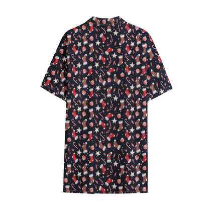 Watercolor Merry Christmas Pattern Print Cotton Hawaiian Shirt