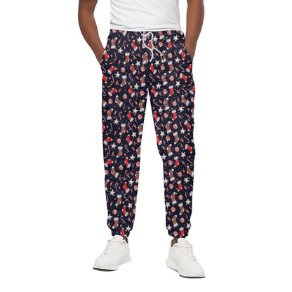 Watercolor Merry Christmas Pattern Print Cotton Pants