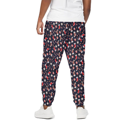Watercolor Merry Christmas Pattern Print Cotton Pants