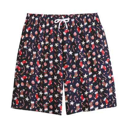 Watercolor Merry Christmas Pattern Print Cotton Shorts