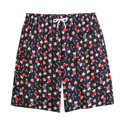 Watercolor Merry Christmas Pattern Print Cotton Shorts