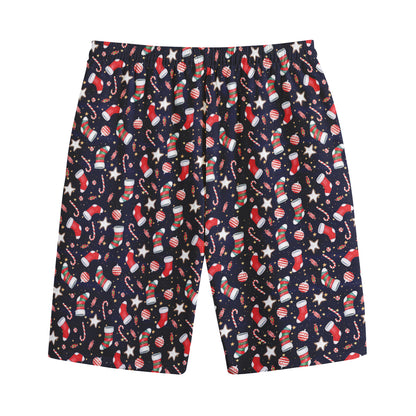 Watercolor Merry Christmas Pattern Print Cotton Shorts