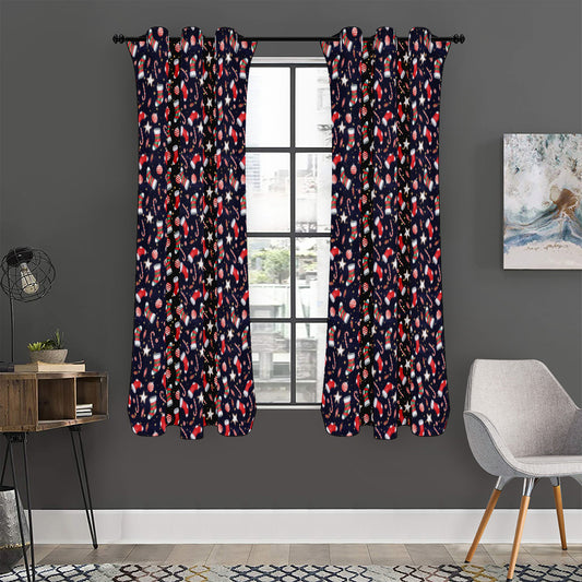 Watercolor Merry Christmas Pattern Print Curtain