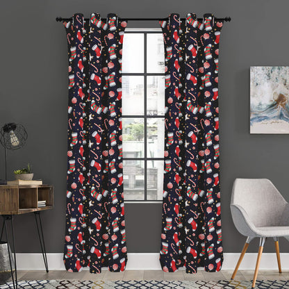 Watercolor Merry Christmas Pattern Print Curtain