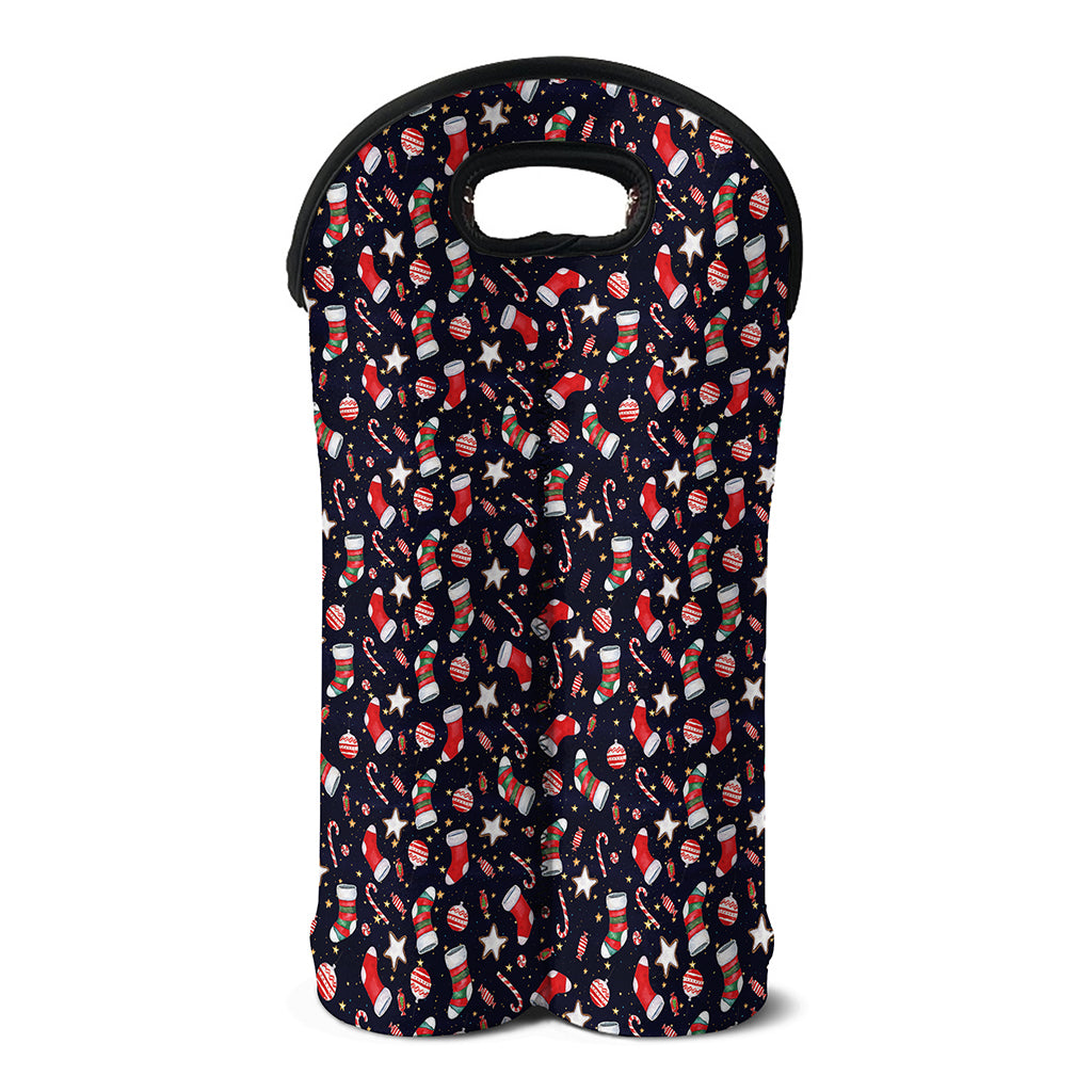 Watercolor Merry Christmas Pattern Print Double Neoprene Wine Tote