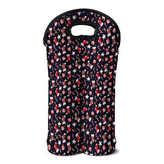Watercolor Merry Christmas Pattern Print Double Neoprene Wine Tote