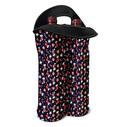 Watercolor Merry Christmas Pattern Print Double Neoprene Wine Tote