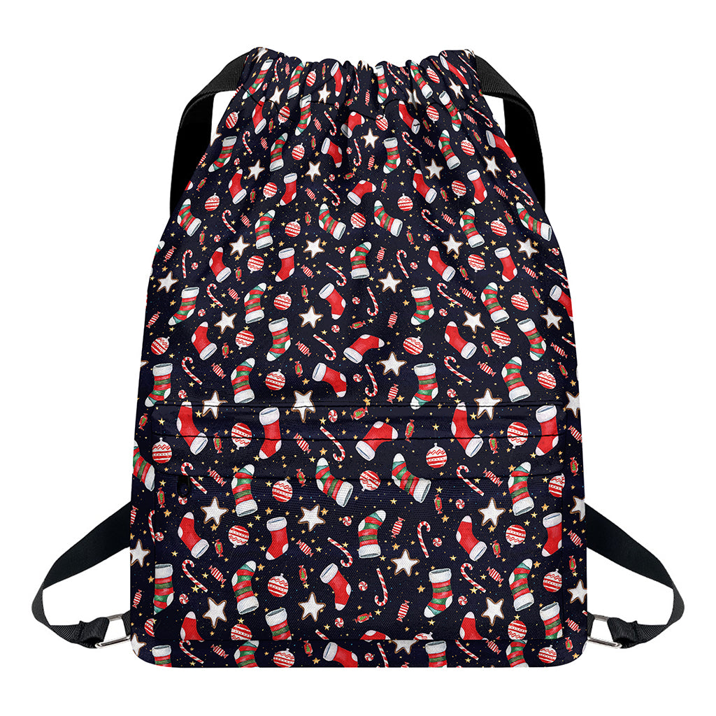 Watercolor Merry Christmas Pattern Print Drawstring Backpack